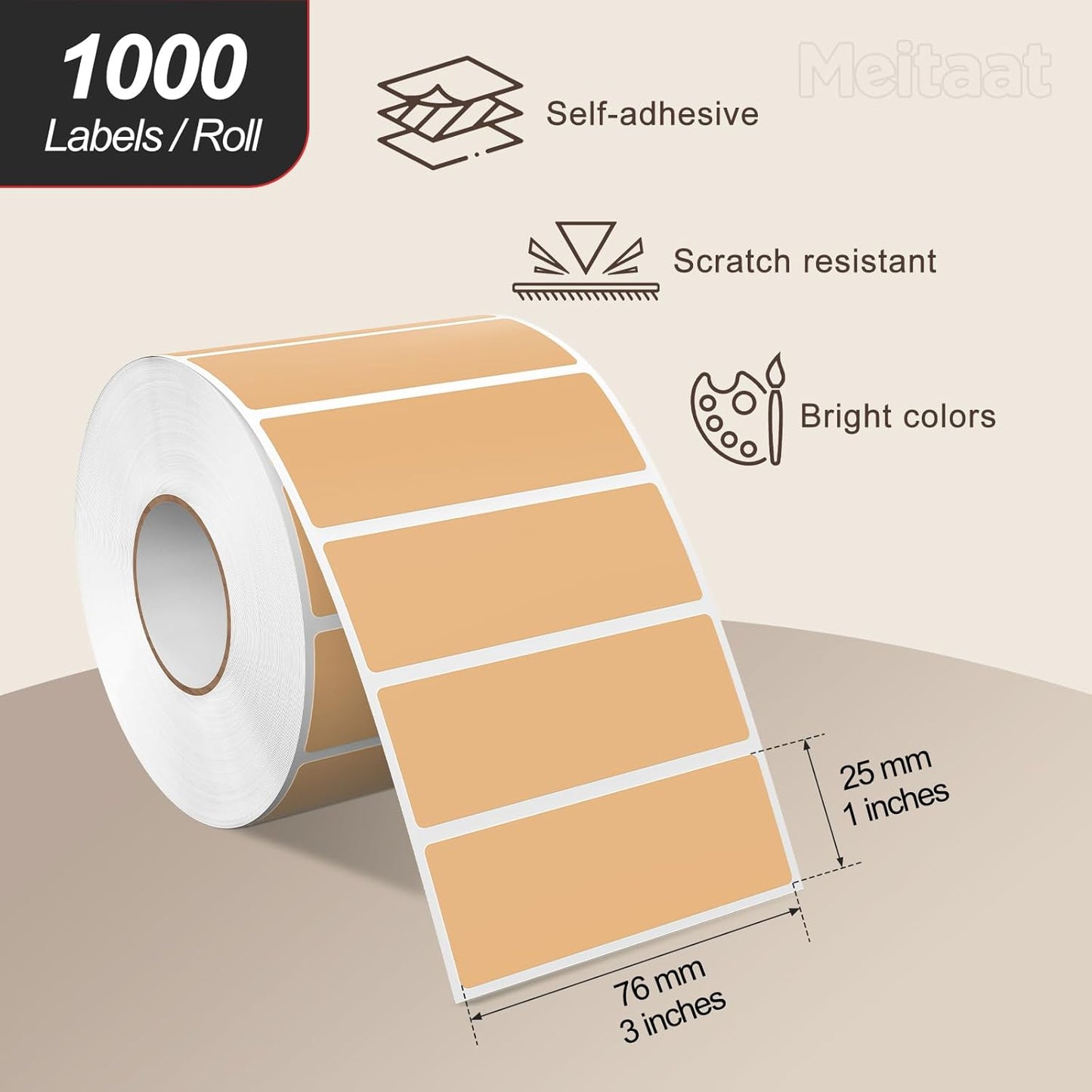 Brown Rectangle Color Coding Labels 3 × 1 Inches, Self-Adhesive Writable Waterproof Vinyl Blank Sticker Roll for Office Home School Business 1000 PCS