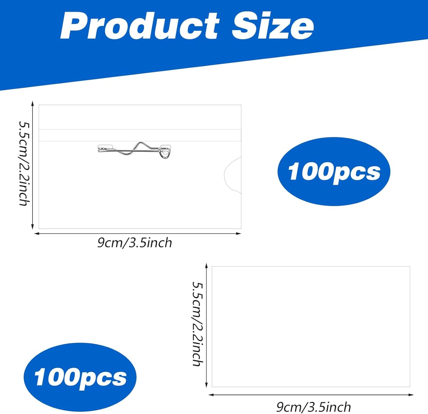 100 Pcs Name Tags Holders with Pin 3.5 X 2.2 in Names Badge Pin Holders with 100 Pcs Inserts Card Clear Plastic Name Tag Holder for Meeting Seminar Show Event