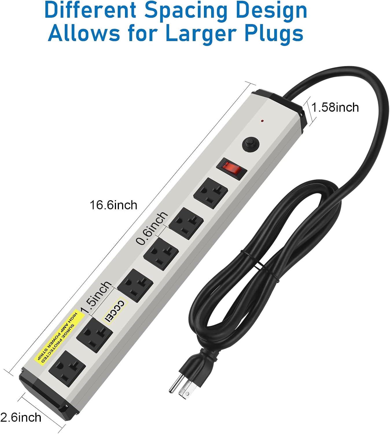 CCCEI Heavy Duty Power Strip Surge Protector 20 Amp, High Amp Industrial Shop Garage Metal Multiple Outlets, 10 FT 12 Gauge 5-15P Extension Cord 6 Outlet 6-20R T-Slot 20a for Appliance.