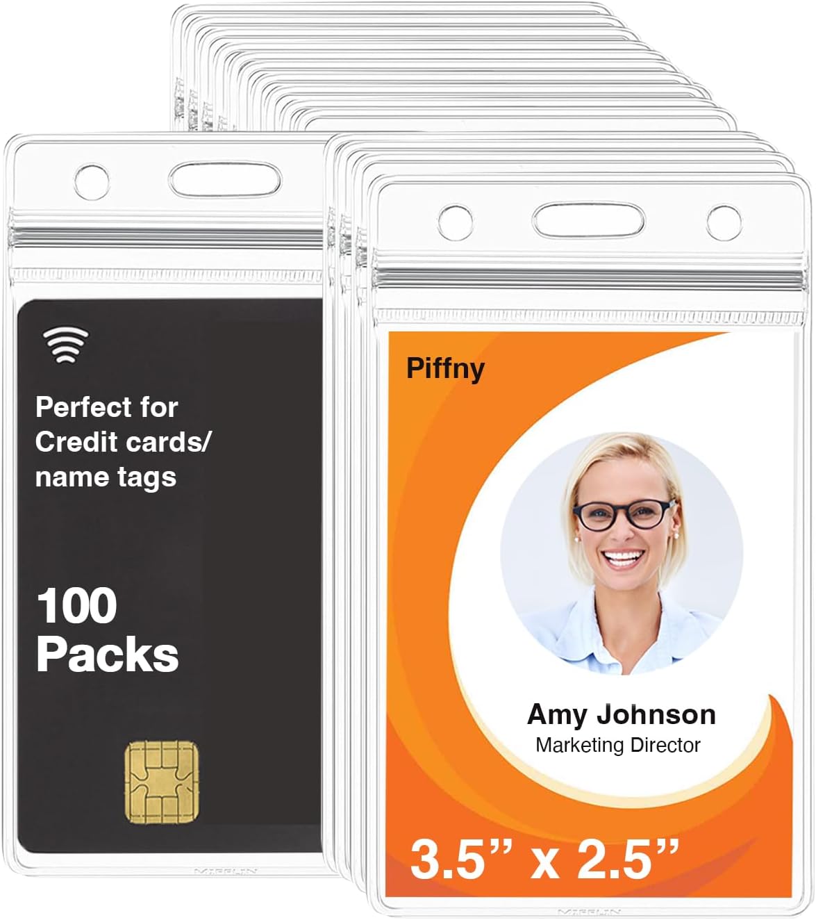 Clear ID Holder for Lanyard - ID Card Holder Waterproof (Inches, 2.25 x 3.5 Vertical 100Pack)