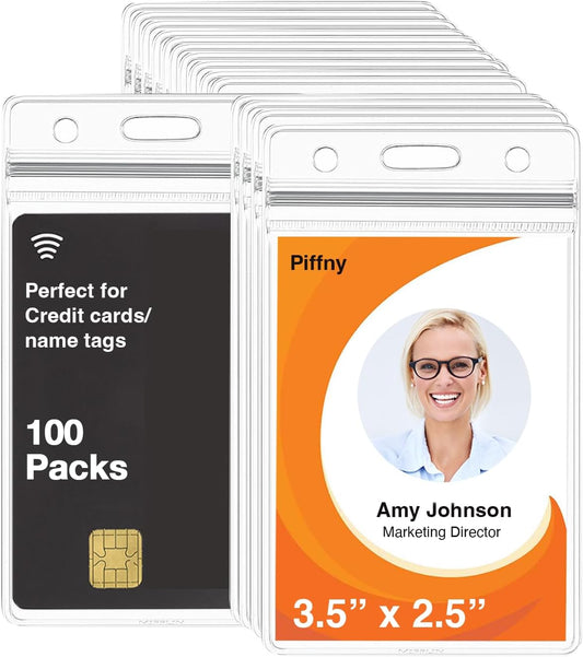 Clear ID Holder for Lanyard - ID Card Holder Waterproof (Inches, 2.25 x 3.5 Vertical 100Pack)