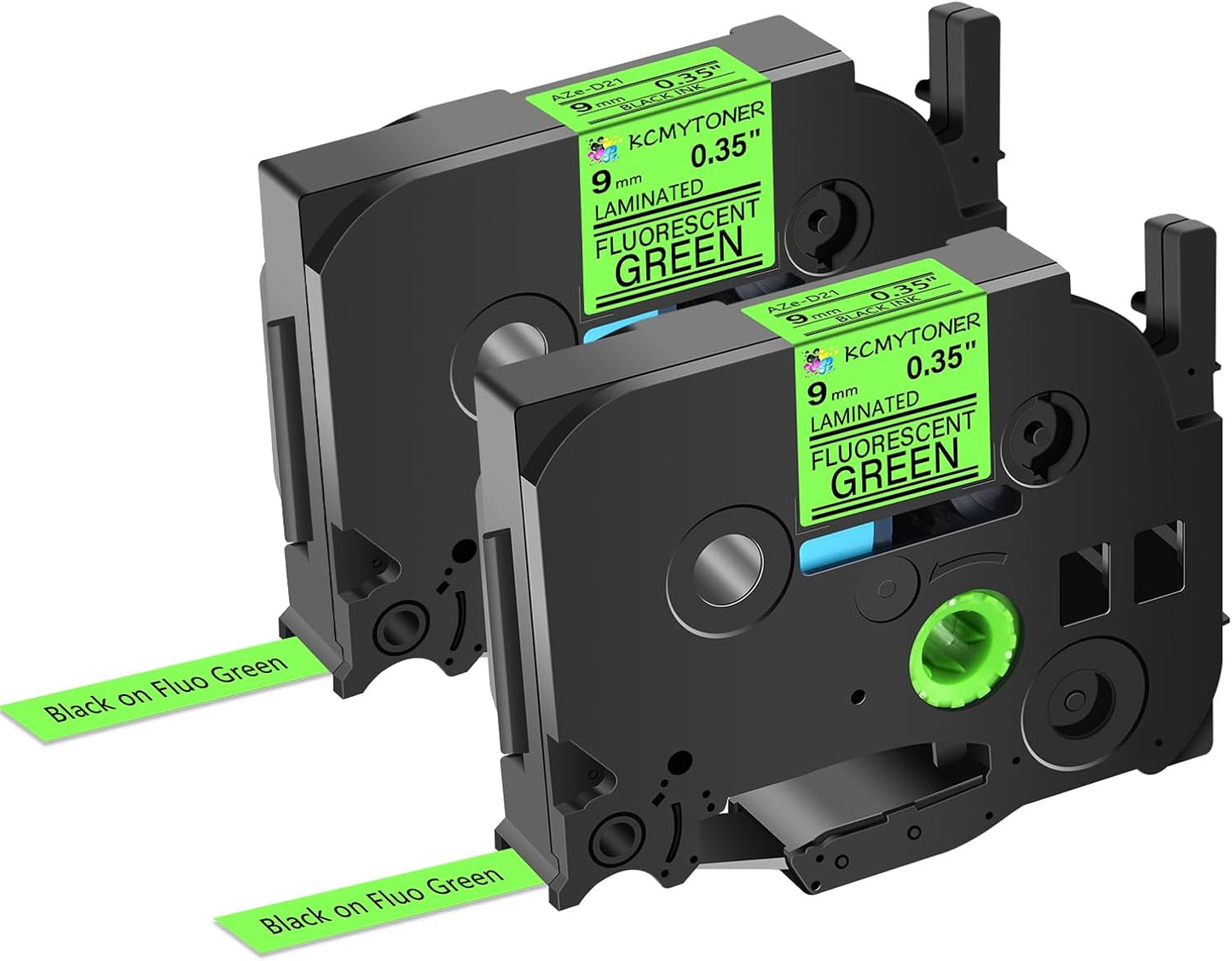 2 Pack Compatible for Ptouch TZe-D21 TZ-D21 TZe TZ Label Tape 9mm 0.35'' Laminated Black on Fluo Green Tape Label Maker Tape for PT-9700PC PT-1880 PT-1230PC PT-1280 PT-1800 PT-1830