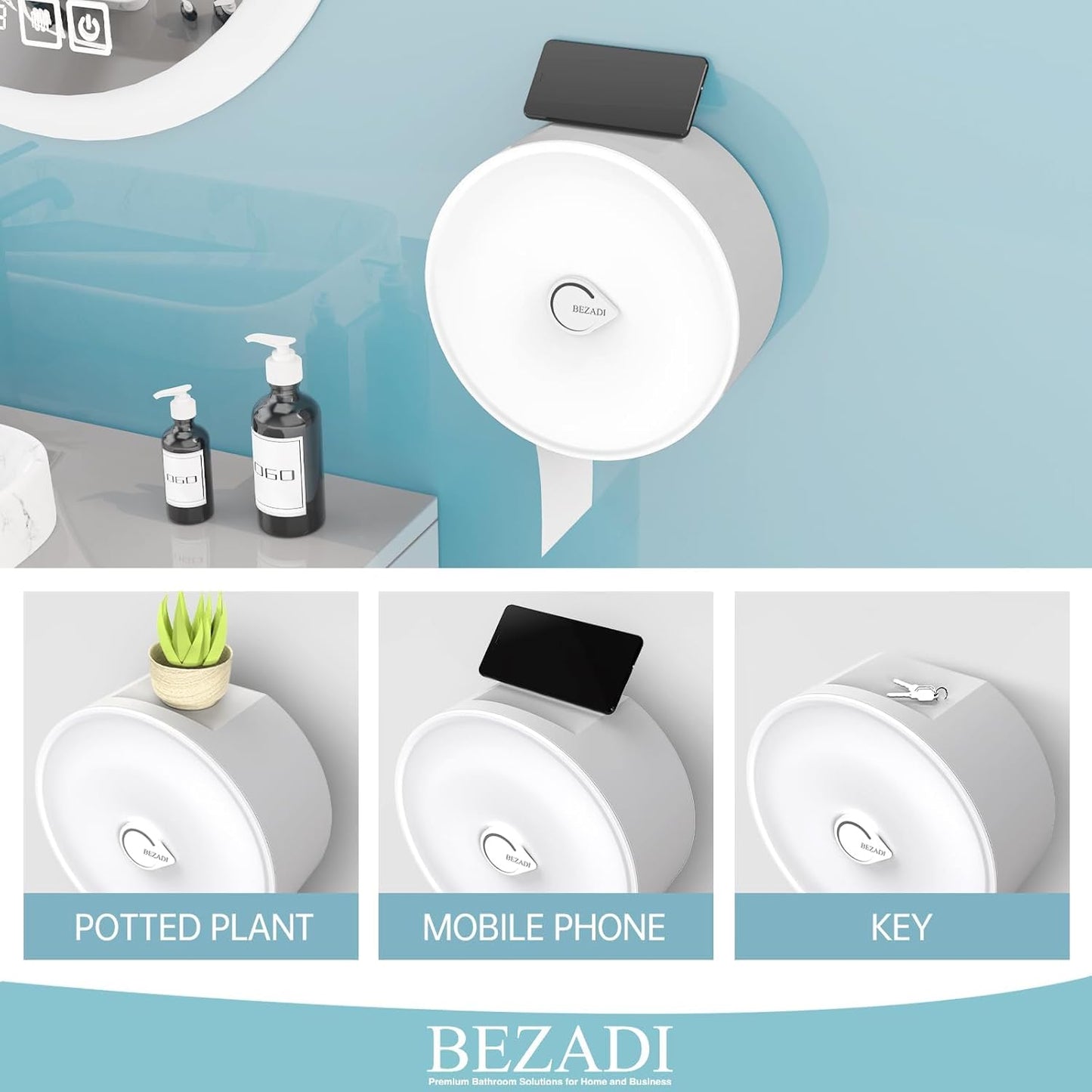 Paper Towel Dispenser Wall Mount, Jumbo Roll Toilet Paper Dispenser Key Lock Commercial Household Large Capacity White