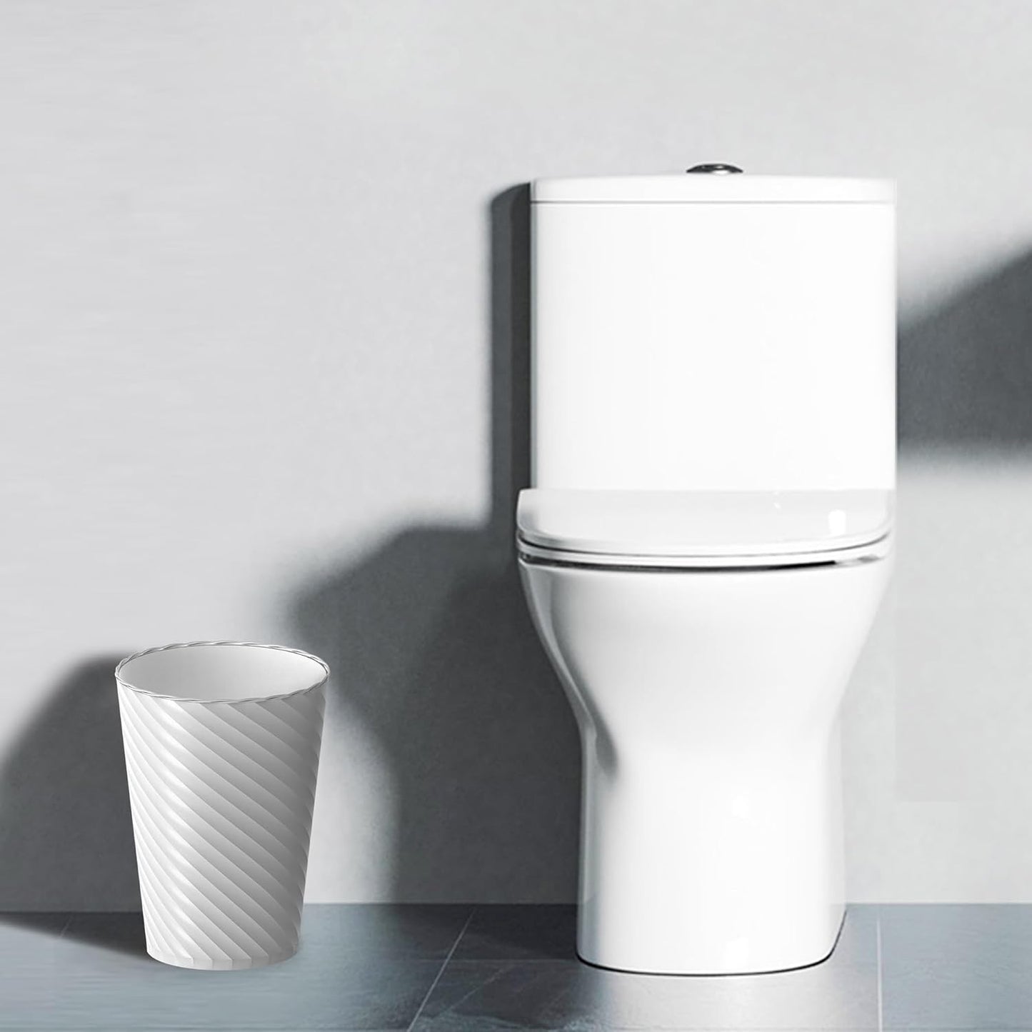 Bathroom Trash Can, 3 Pack 1.8 Gallons Small Trash Can with Trash Bags, Bathroom Garbage Can, Plastic Trash Bin, Round Waste Basket for Bedroom, Office, Room (White Black Grey)