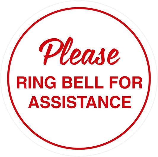 Signs ByLITA Circle Please Ring Bell For Assistance Wall or Door Sign | Easy Installation | Front Desk Reception Sign (White/Red) - X-large (1 Pack)