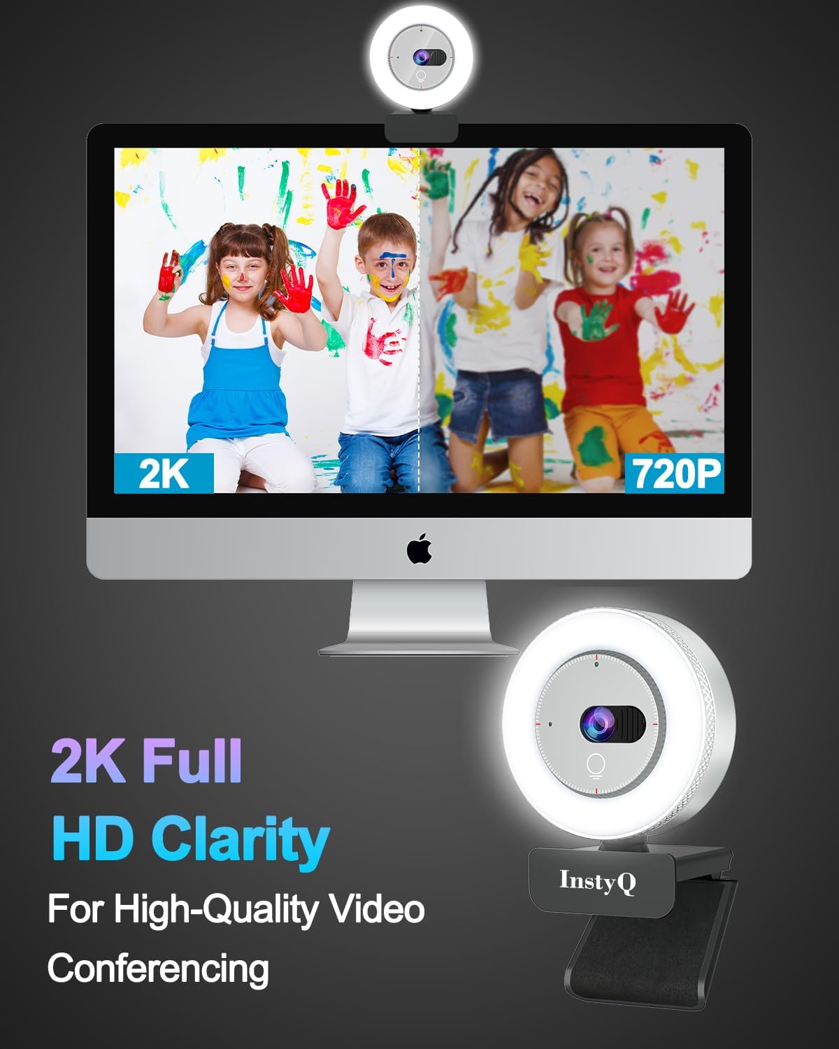 Webcam with Microphone, 2K Web Cam for PC/Desktop Computer/Laptop/MAC, Privacy Cover & Light, USB Plug and Play, Streaming Camera for Zoom/Skype/Teams/Video Calling/Studying and Conference