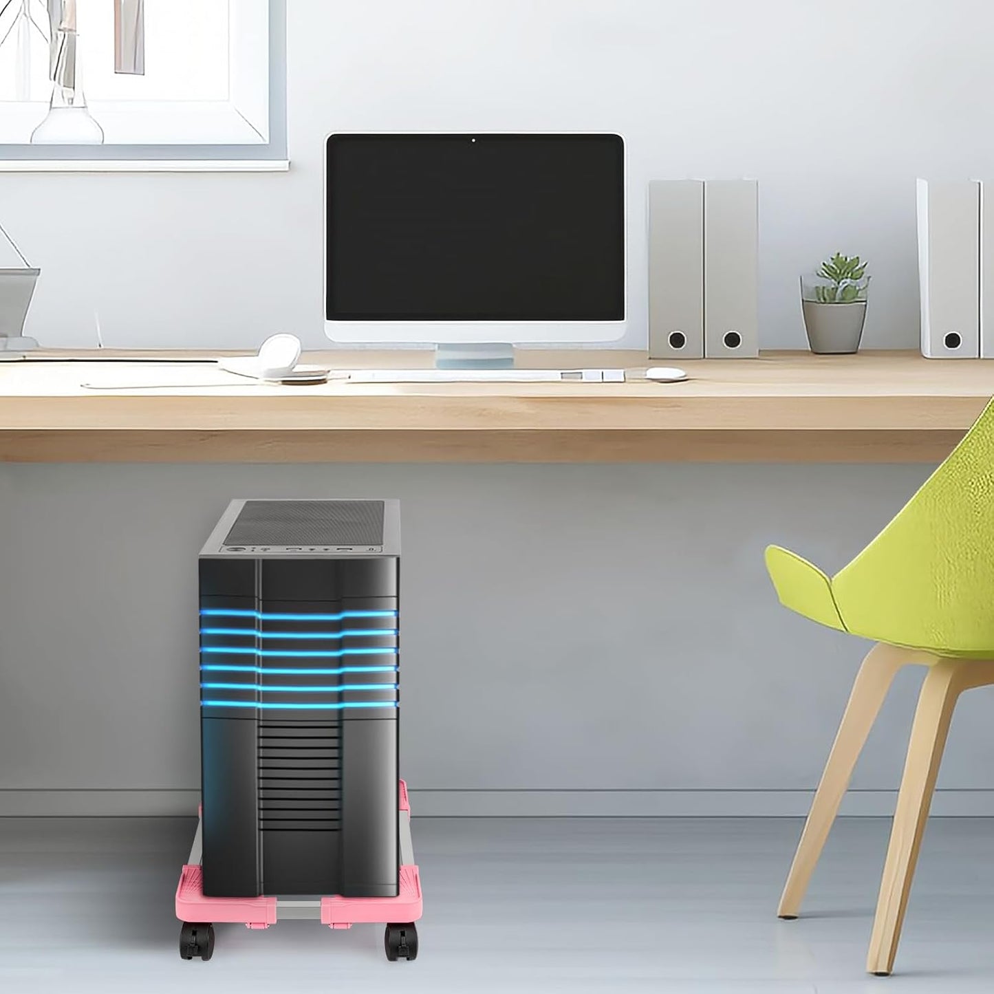 Liitrton Mobile CPU Tower Stand with Ventilation, 4 Locking Casters, Multiple Colors, Fits Most Under Desk Stands for Office Gamers (Pink)