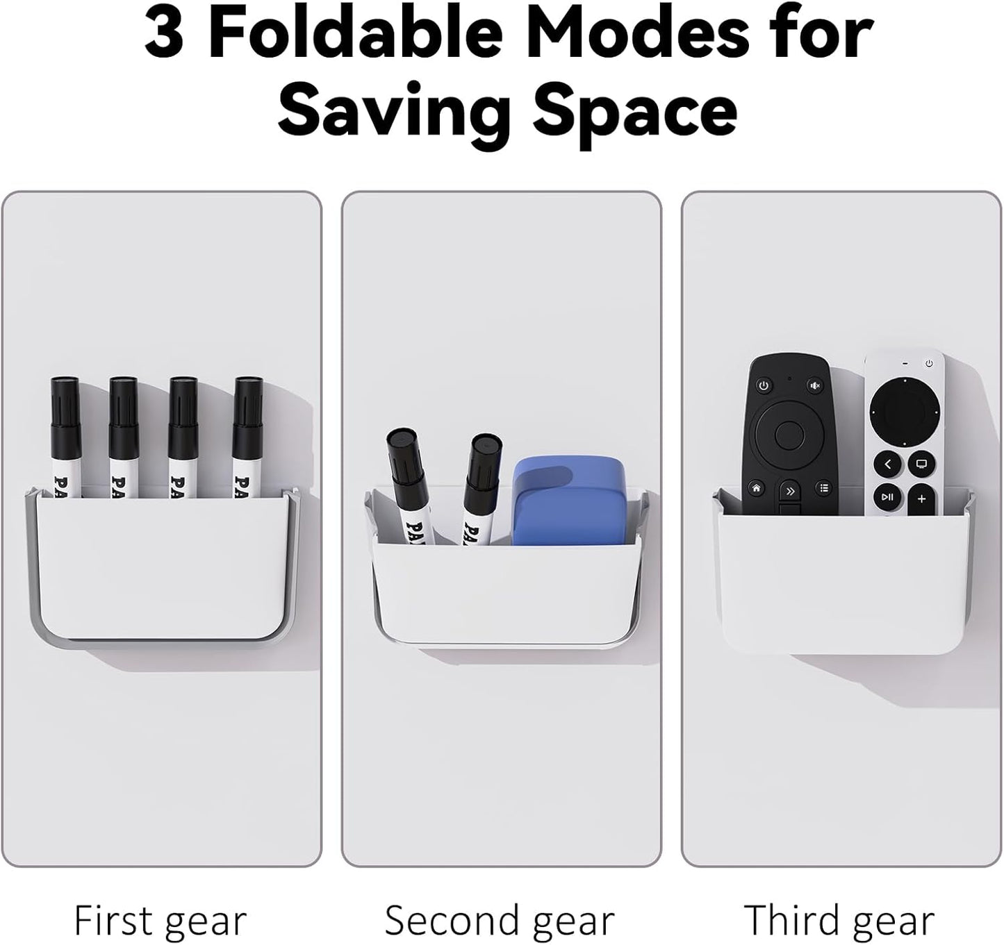 Magnetic Foldable Pen Holder, Magnetic Dry Erase Marker Pencil Holder, Strong Magnet Remote Holder Storage Organizer for Office, Whiteboard, Locker, Home Refrigerator, Desk Accessories(1 Pack White)