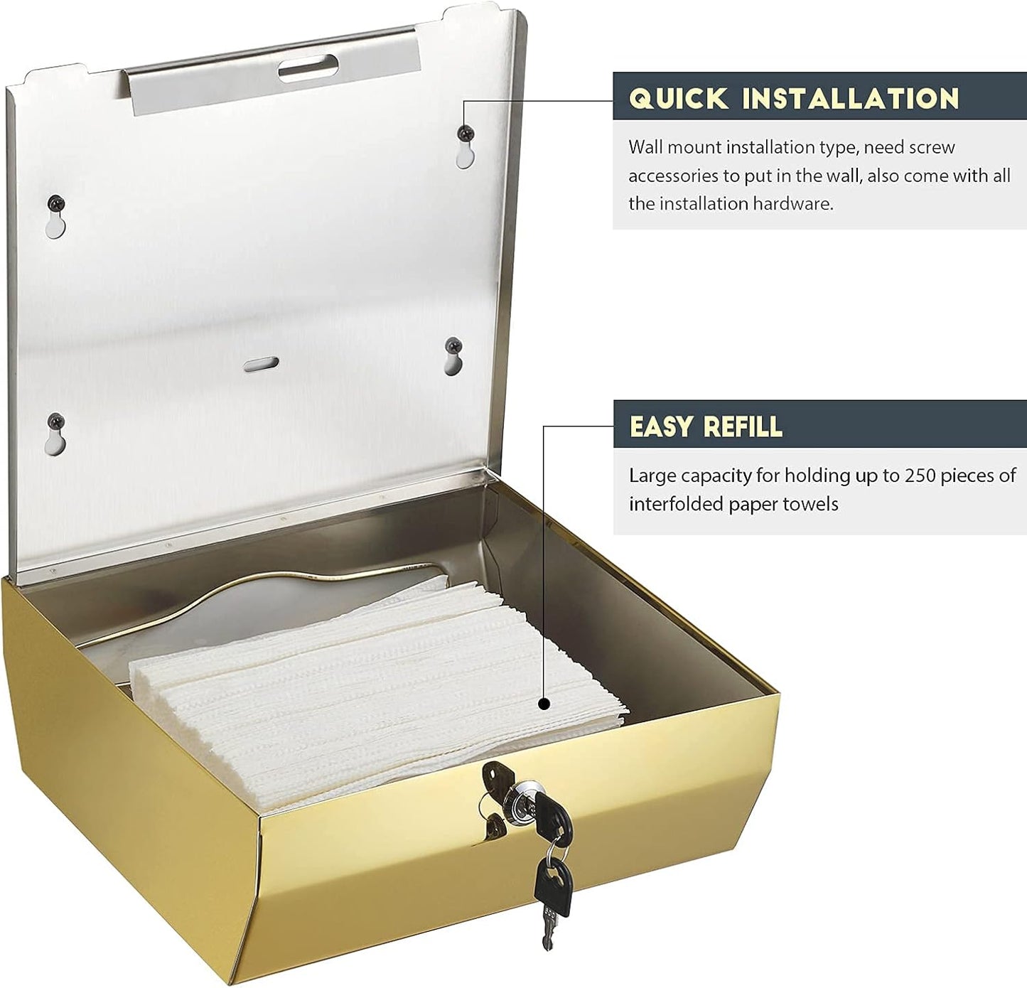 Paper Towel Dispenser Wall Mount Commercial, C Fold Multifold Hand Paper Towel Dispenser, Stainless Steel Tissue Holder