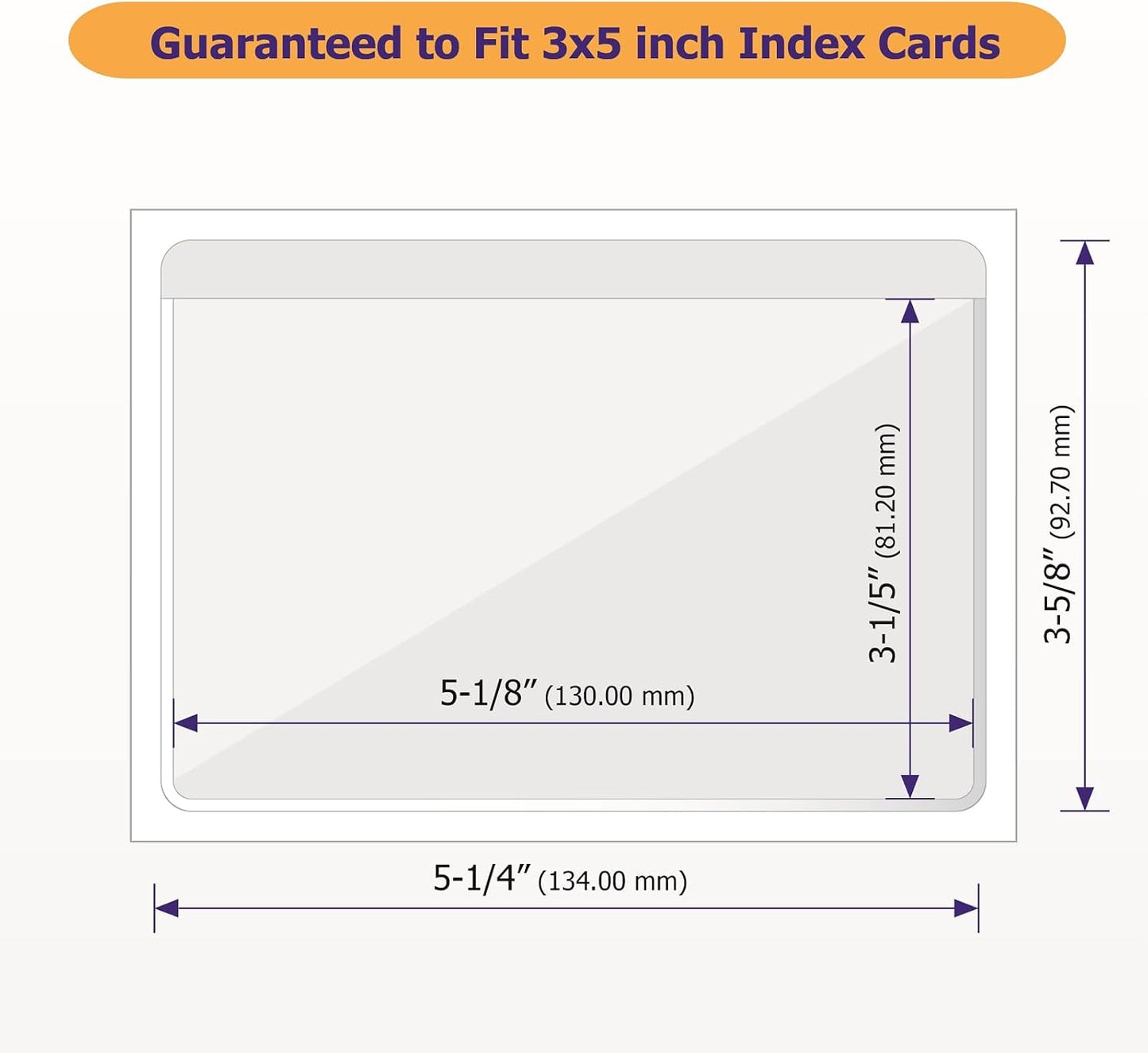 Clear Adhesive 3" x 5" Index Card Pockets With Top Open Loading, 50 Pack, Plastic Labels Holders for Storage Bins and Library, Ideal for Organizing and Protecting Your Cards