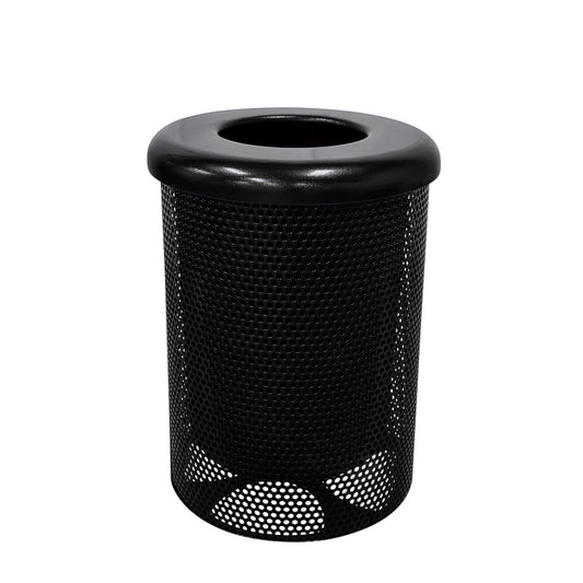 RFT-P-BLK Heavy Duty Round Trash Receptacle with Flat Top, Liner Included, 32 Gallon, Black, Made in America