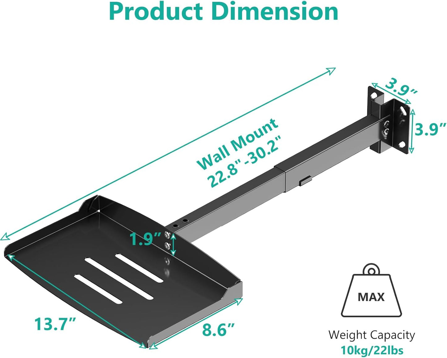 WALI Projector Ceiling Mount Tray，Projector Wall Mount Holds up to 22lbs, Height Adjustable Universal Projectors Mount, No Hole Installation, Hidden Cable Routing, Black(PM-005-B)