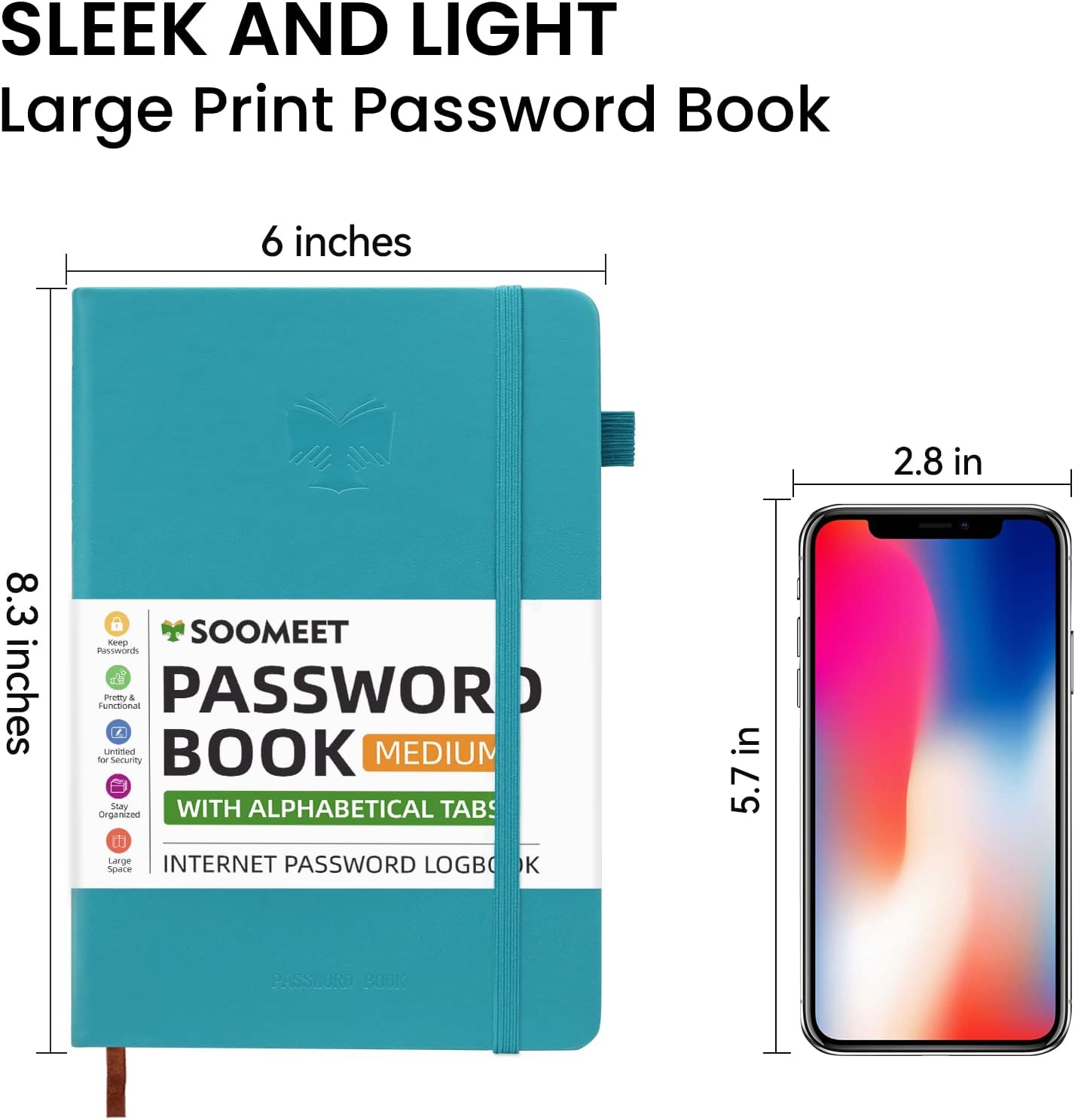 Password Book with Alphabetical Tabs, Hardcover Password Keeper, A5 Size 8.3"x6" Password Notebook for Saving Internet Login, Username, Password Organizer for Computer & Website