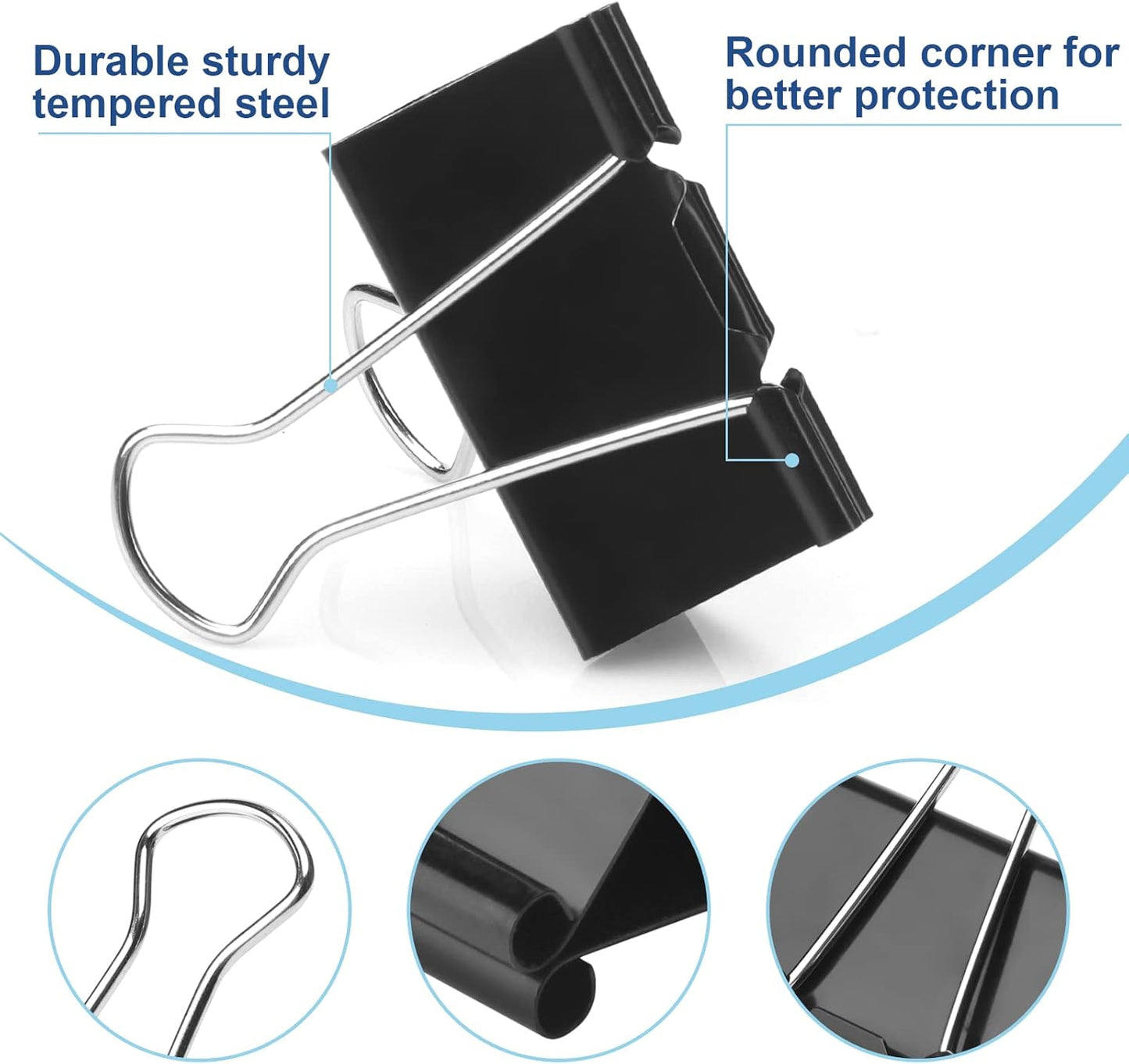 150 PCS Binder Clips Assorted Sizes, Extra Large Medium Small Mini and Micro, Metal Paper Binder Clip Black,Paper Clamps, 6 Sizes for Office, School and Home