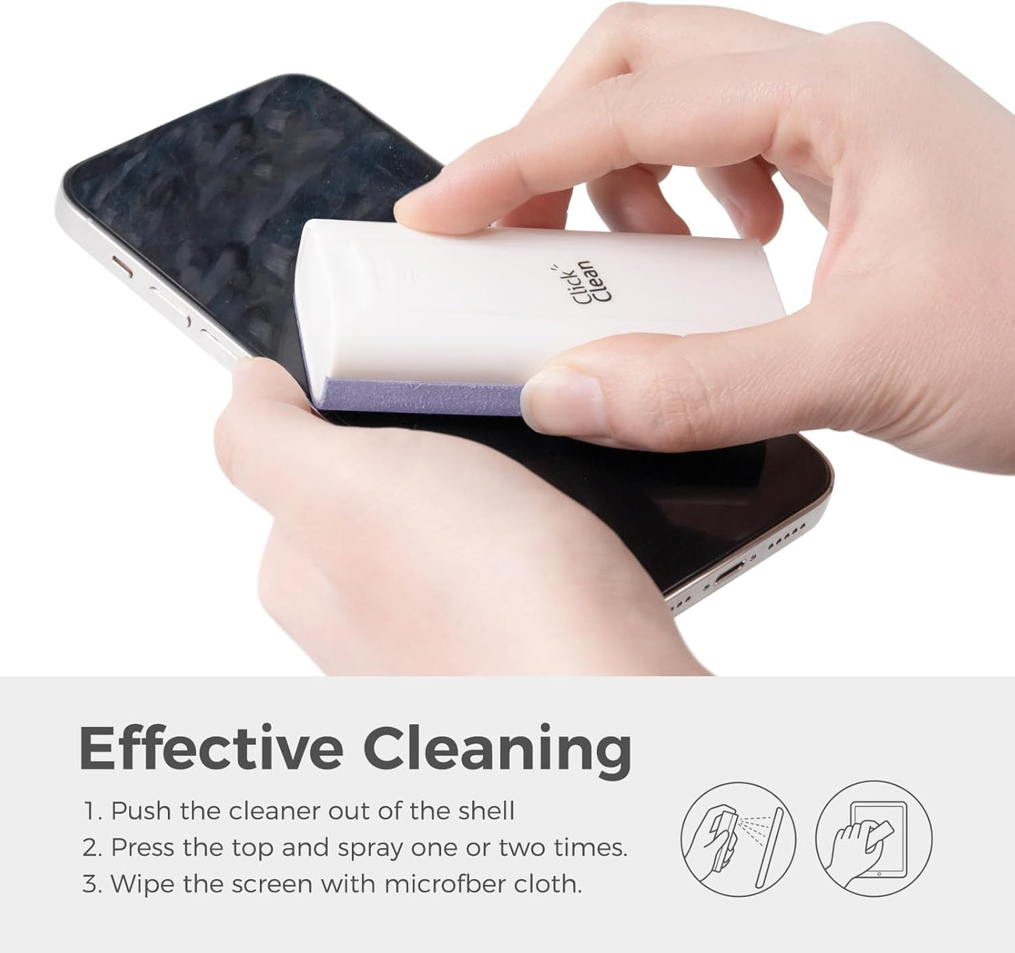 CLICK CLEAN Touchscreen Mist Cleaner, Screen Cleaner, All in One Screen Cleaner Spray with Microfiber and Phone Stand for All Phones, Laptop and Tablet Screens (Purple), W5131