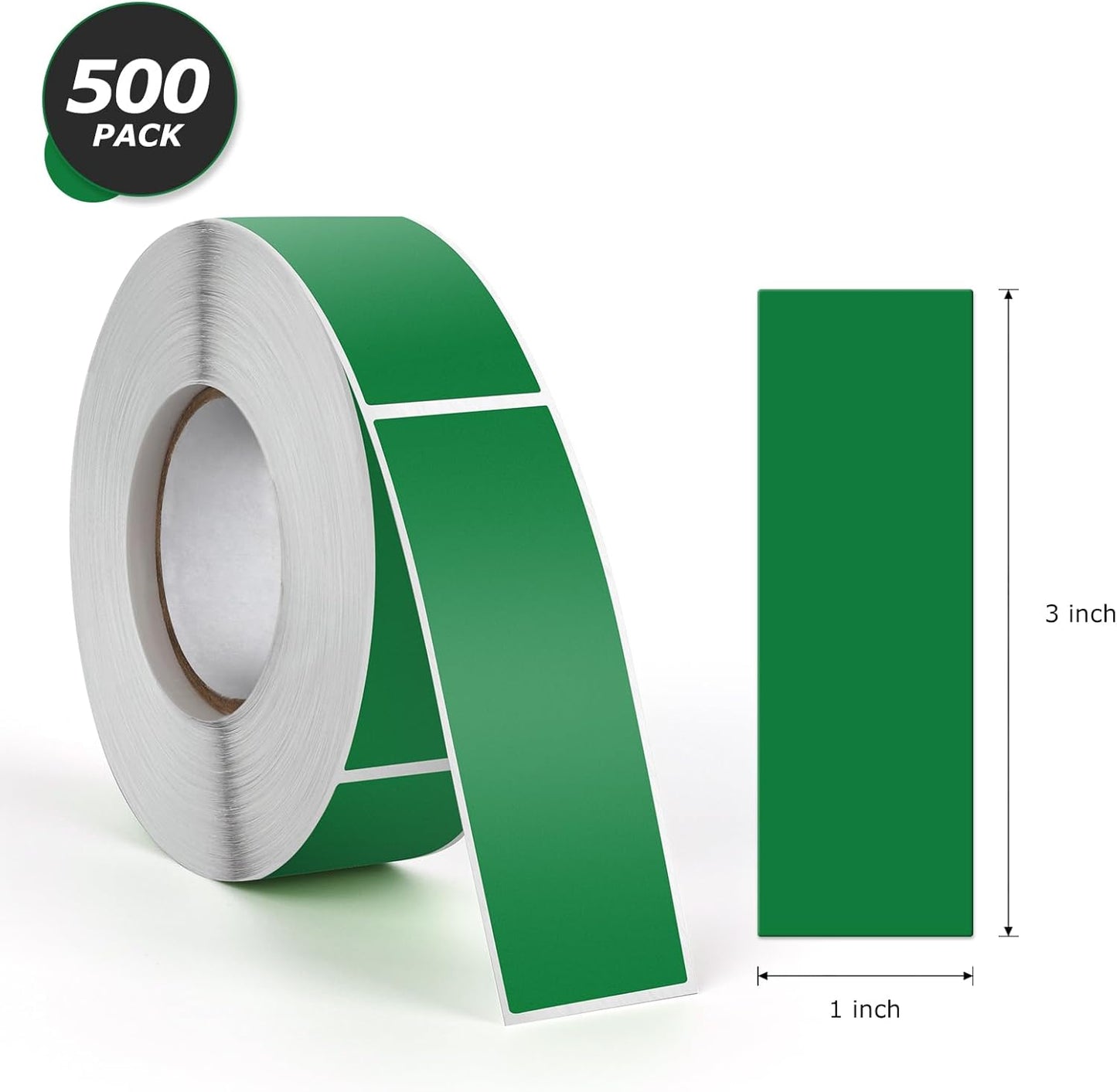 Green Rectangle Stickers 3 x 1 Inch Color Coding Labels Vinyl Roll Self-Adhesive Waterproof Removable 500 PCS