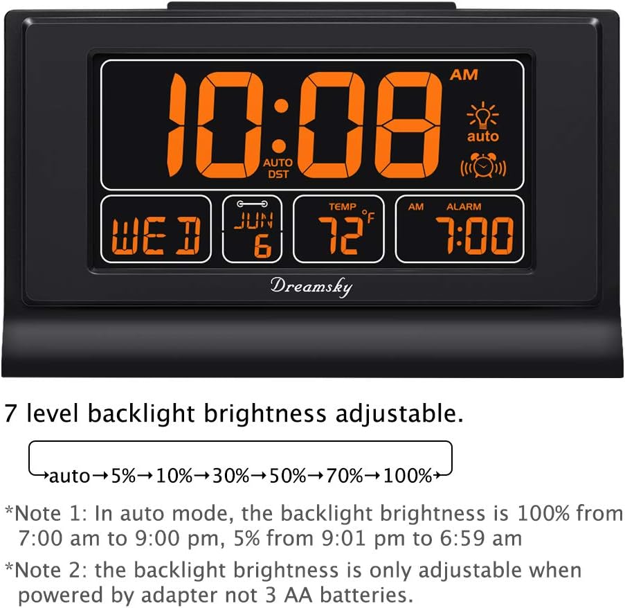 DreamSky Digital Alarm Clock with Battery Backup, 5 Inch Large Display, Auto Set Clock, USB Charging Ports, 12/24H