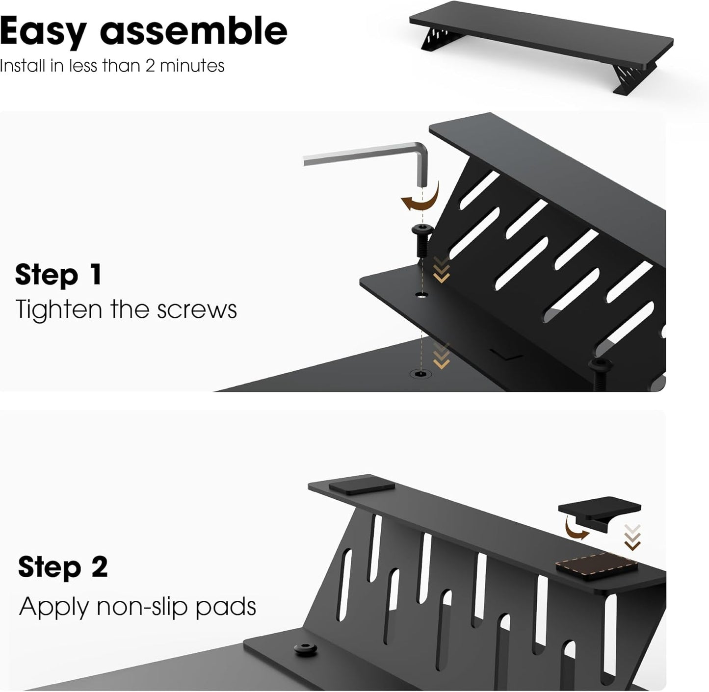 Fenge Dual Monitor Stand Riser, 42.5 Inch Desk Top Shelf for 2 Monitors, Computer Stands for Desk, Wood & Steel Desktop Riser for Laptop, PC, Printer