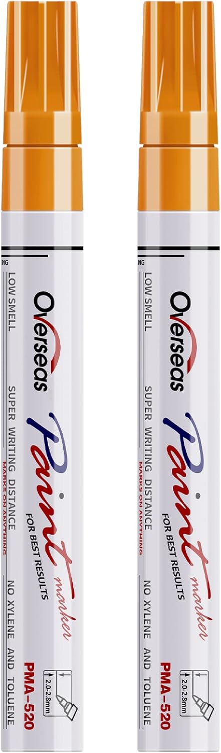Overseas Permanent Paint Pens Orange Markers - 2 Pack Single color Oil Based Paint Markers, Medium Tip, Quick Drying and Waterproof Marker Pen for Metal, Rock Painting, Wood, Plastic, Canvas, Mugs