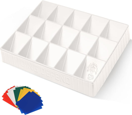 Card Sorting Tray - Stackable Trading Cards Organizer, 15-Compartment Sorter Tray for Organizing Raw Cards, Sleeved Cards or Toploaders– Includes 15 Trading Card Dividers, White