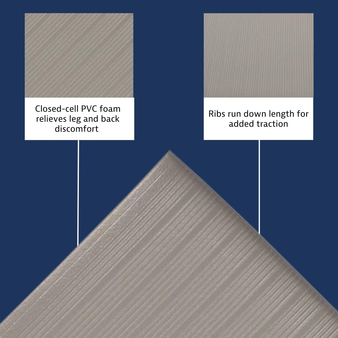 Notrax 410 Airug® 3' x 5' x 3/8" Anti Fatigue Mat, Enhanced Slip Resistance with Beveled Edges and Ribbed Surface, Ideal for Industrial and Commercial Workplaces, Gray, 410S0335GY
