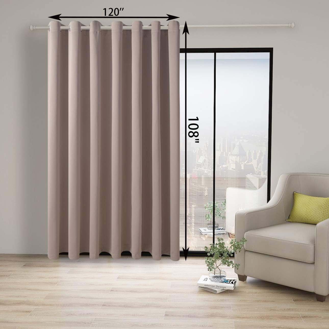 BONZER Room Divider Curtain Total Privacy Wall Noise Reducing Extra Wide Blackout Curtains for Patio Sliding Glass Door, 108L x 120W Inch (9L x 10W ft), 1 Panel, Khaki