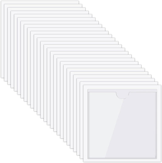 Chinco 50 Pack Clear Adhesive Pockets, Labels for Storage Bins, Plastic Self Adhesive Index Card Holder with Top Open for Organizing Bins Box Drawer(4.1 x 4.1 Inches)