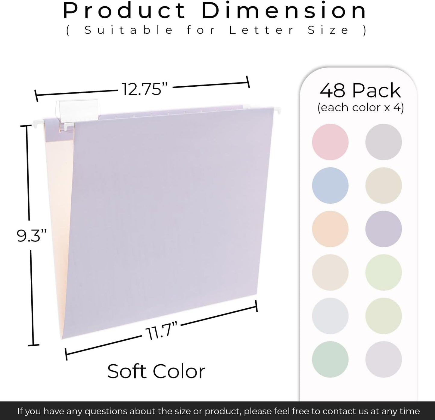 Y YOMA 48 Pack Colored Hanging File Folders Letter Size Decorative Hanging Folder Cute Pretty File Folder for Filing Cabinet Drawer Office Home with 1/5-Cut Adjustable Tabs, Soft Color