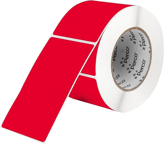 Perco Red Labels 3x5 Inch 500 Stickers/Roll with Easy Peel Perforation and Strong Adhesion for Inventory Management, Color Coding, Moving Boxes, Retail, Organizing & Crafts – Made in USA