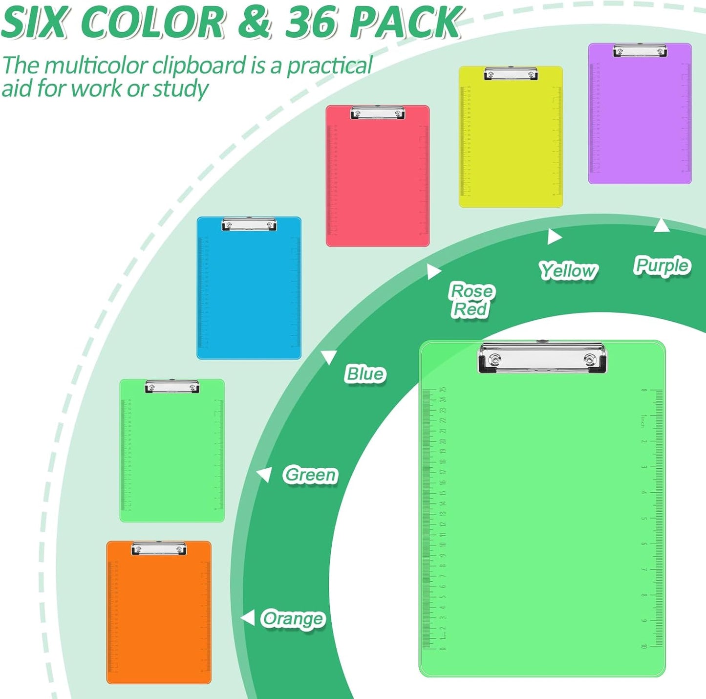 Plastic Clipboards, PANDRI 36 Pack Clear Colored Clipboards, Low Profile Clip Board 12.5 x 9 Inch Standard Letter Size, Office Supplies Classroom Teacher