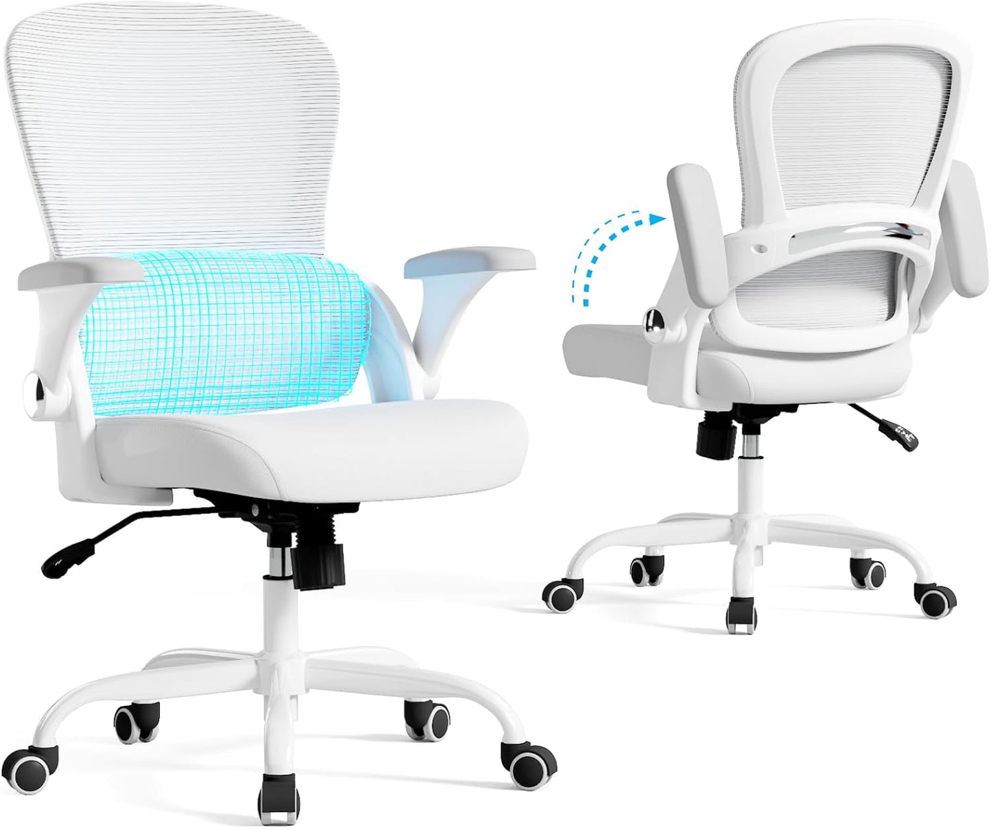 TRALT Office Chair - Ergonomic Office Chair with Back Support, Home Office Desk Chairs, Comfy Desk Chair, Computer Chair, 330lbs Wide Seat Big and Tall Office Chairs for Gamers(White)