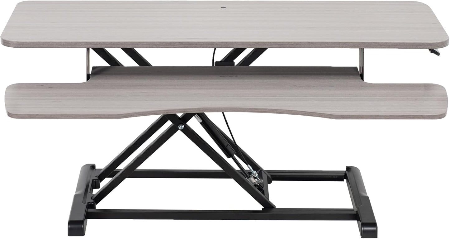 VIVO 36 inch Desk Converter, K Series, Height Adjustable Sit to Stand Riser, Dual Monitor and Laptop Workstation with Wide Keyboard Tray, Gray Top, Black Frame, DESK-V036KG