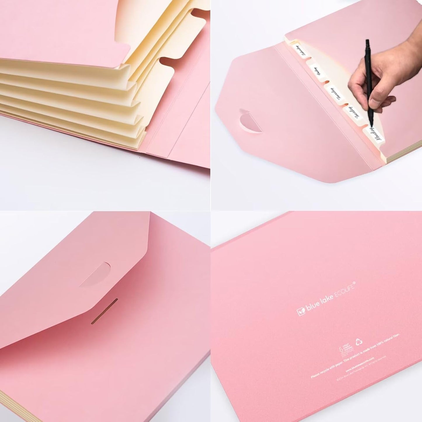 Blue Lake ECOLIFE Expanding File Folder Accordion Folders ECO Friendly 6 Pocket Organizer Pink