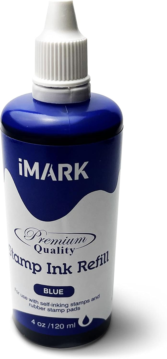 Premium Refill Ink for Self-Inking Stamps, Daters and Stamp Pads (4 oz, Blue)