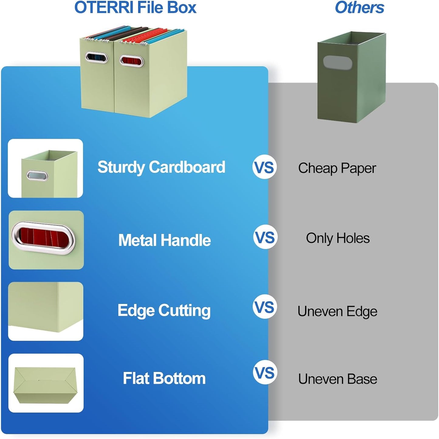 Oterri File Organizer, 8 Packs Small Storage Box, Cardboard File Folder Organizer, Collapsible File Box for Hanging File Folders Letter Size, Portable Filing Organizer with Handle (Green