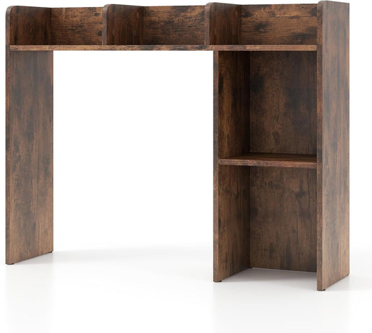 Desk Hutch, Desktop Shelf with 5 Shelves, Desk Bookshelf w/Anti-Toppling Devices, Wood Table Top Bookshelf Organizer, Small Desk Shelf for Study, Office, Dorm (Rustic Brown, 5 Shelves)