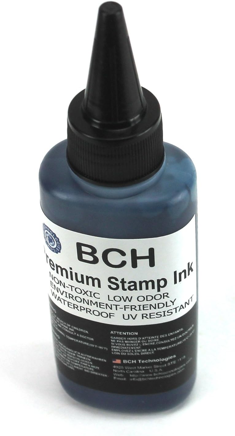 Bulk 2X Black Stamp Ink Refill by BCH - Premium Grade Archival Ink - 2.5 oz (75 ml) Ink Per Bottle