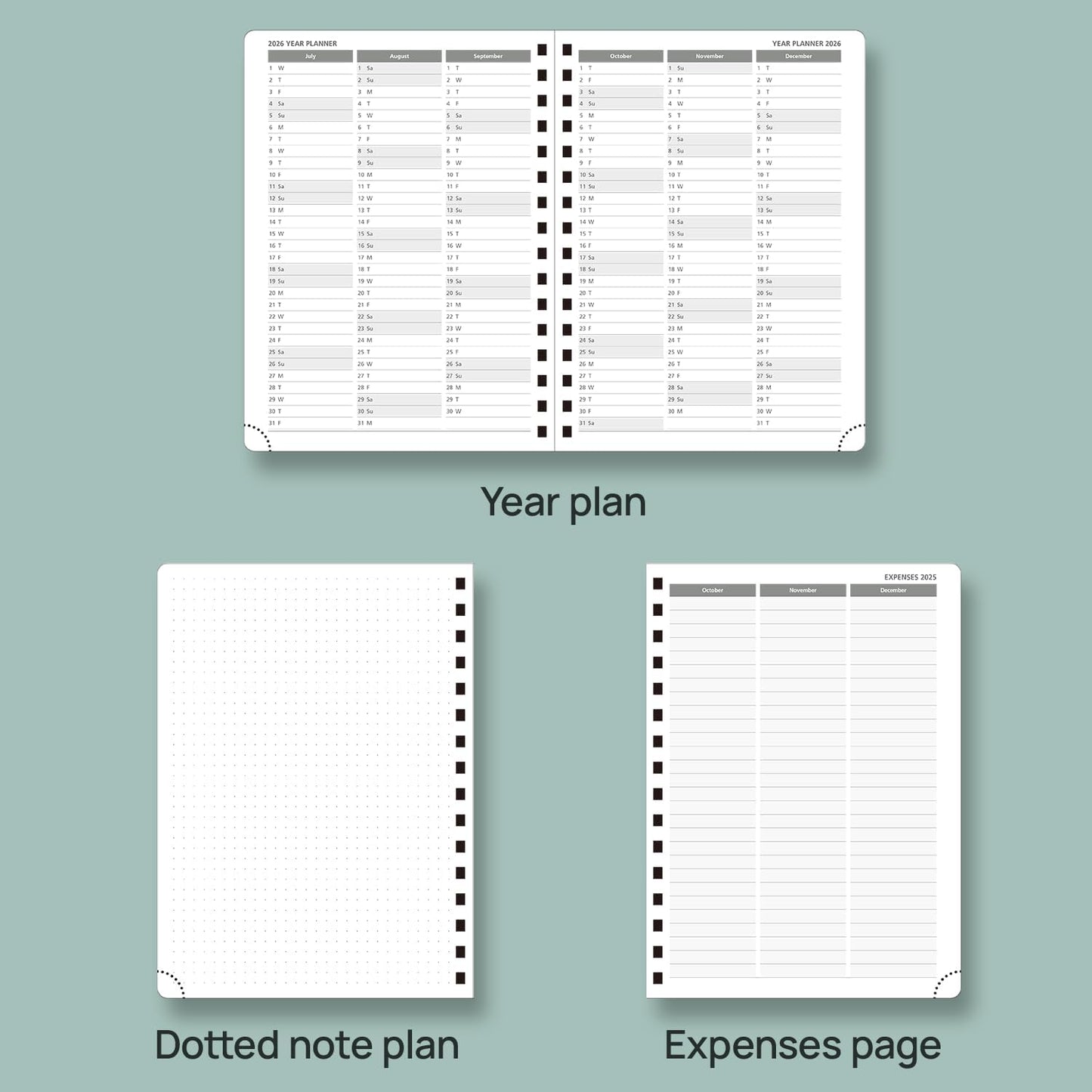 POPRUN Academic Planner 2025-2026 (July 2025-June 2026), Daily Weekly and Monthly Appointment Book (Wirebound Hard Cover - 6.25'' x 8.5'') with Hourly Time Slots, Tabs, 100 GSM - Midnight Green