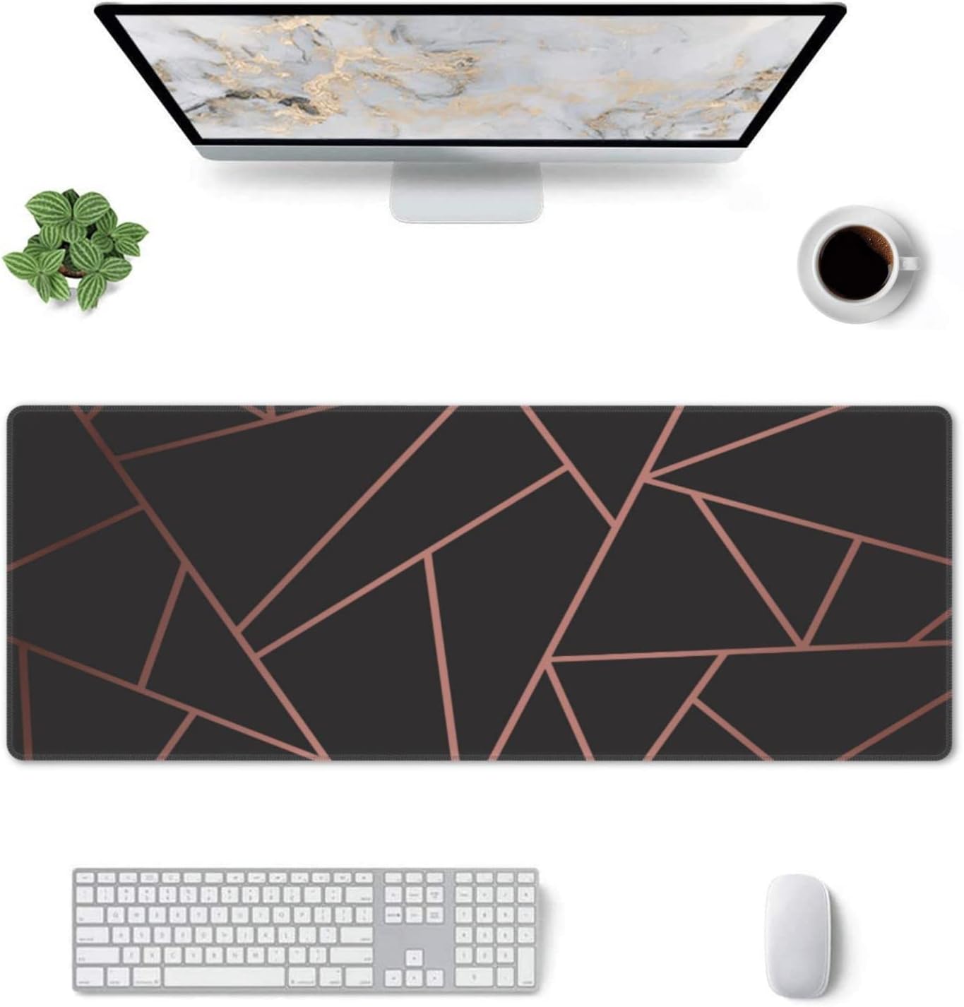 Rose Gold Black Mouse Pad, Geometry Large Big Gaming Mouse Pad Desk Pad, Mousepad with Non-Slip Rubber Base, Extended XXL Mouse Mat for Computer Laptop Office Accessories