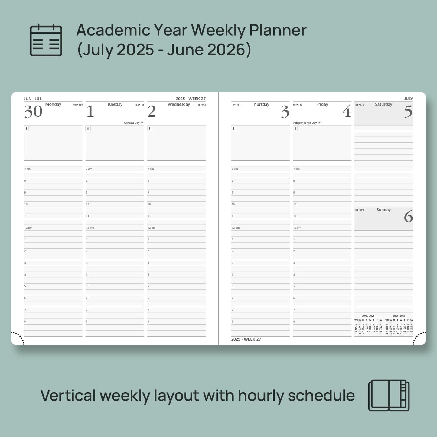 POPRUN Planner 2025-2026, (Large 8.5'' x 10.5'' Hard Cover) Academic Calendar (July 25-June 26) Daily Weekly and Monthly Appointment Book with Hourly Time Slots, Monthly Tabs, 100 GSM - Burgundy
