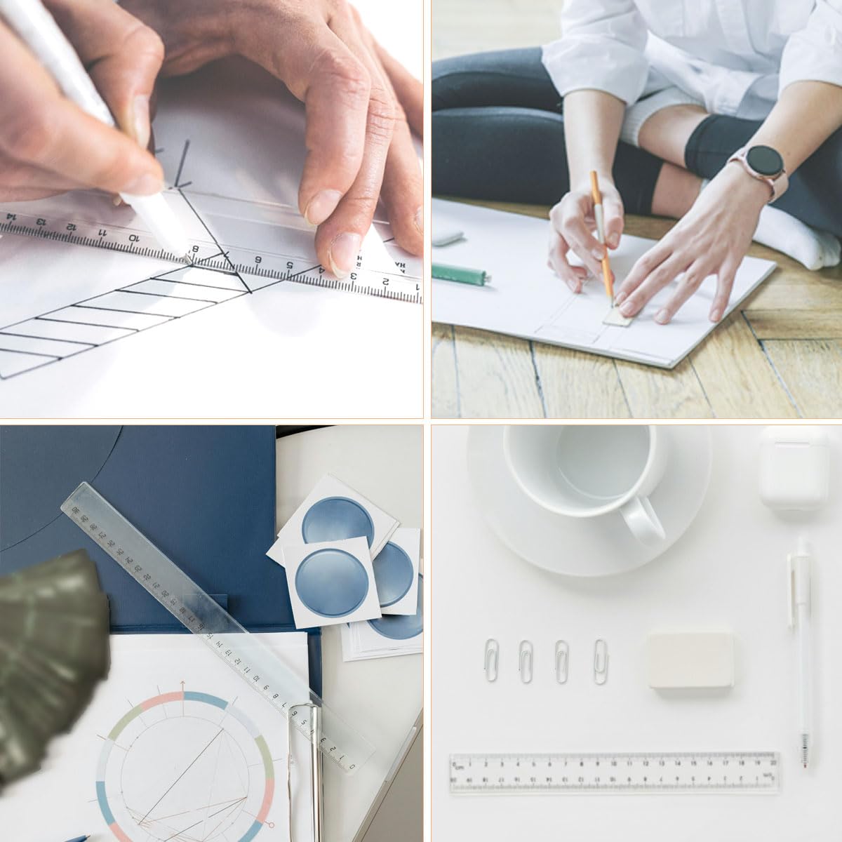 4 Pack Clear Plastic Straight Rulers, Clear Ruler Bulk, Transparent Ruler with Centimeters and Inches, for Class, Office (6 inch+12 inch)