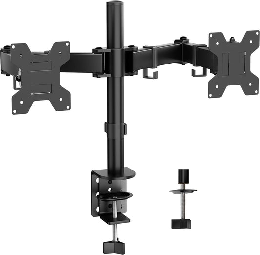 Simple Trending Dual Monitor Desk Mount, Heavy Duty Fully Adjustable Stand, Monitor Arm Fits 2 Computer Screens up to 27 inches and Max 18 lbs Each, Black