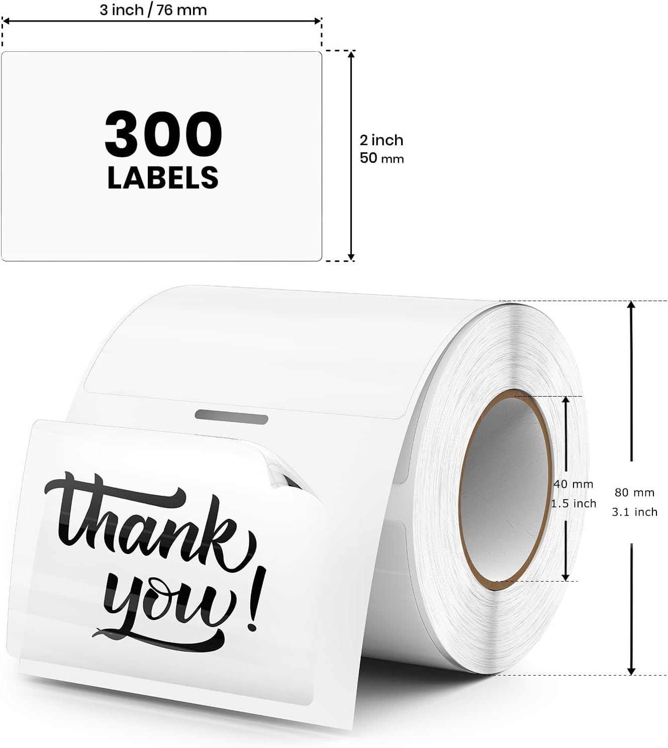 Transparent Thermal Labels 3 × 2 Inch Self Adhesive Printer Clear Stickers Vinyl Waterproof Roll Decals Rectangle Name Tag for Address Design DIY Logo Business 300 PCS