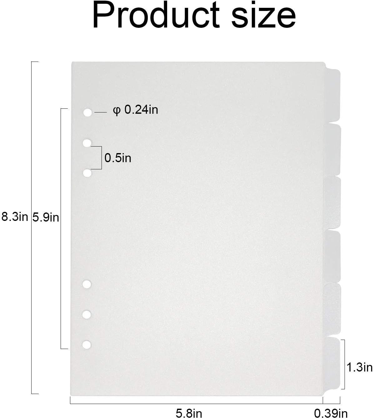 A5 Plastic Binder Dividers 6 Holes Durable Plastic Tab Dividers for 6-Ring Binders, Notebooks, Planners (Clear - 6 Tab & 1 Set)