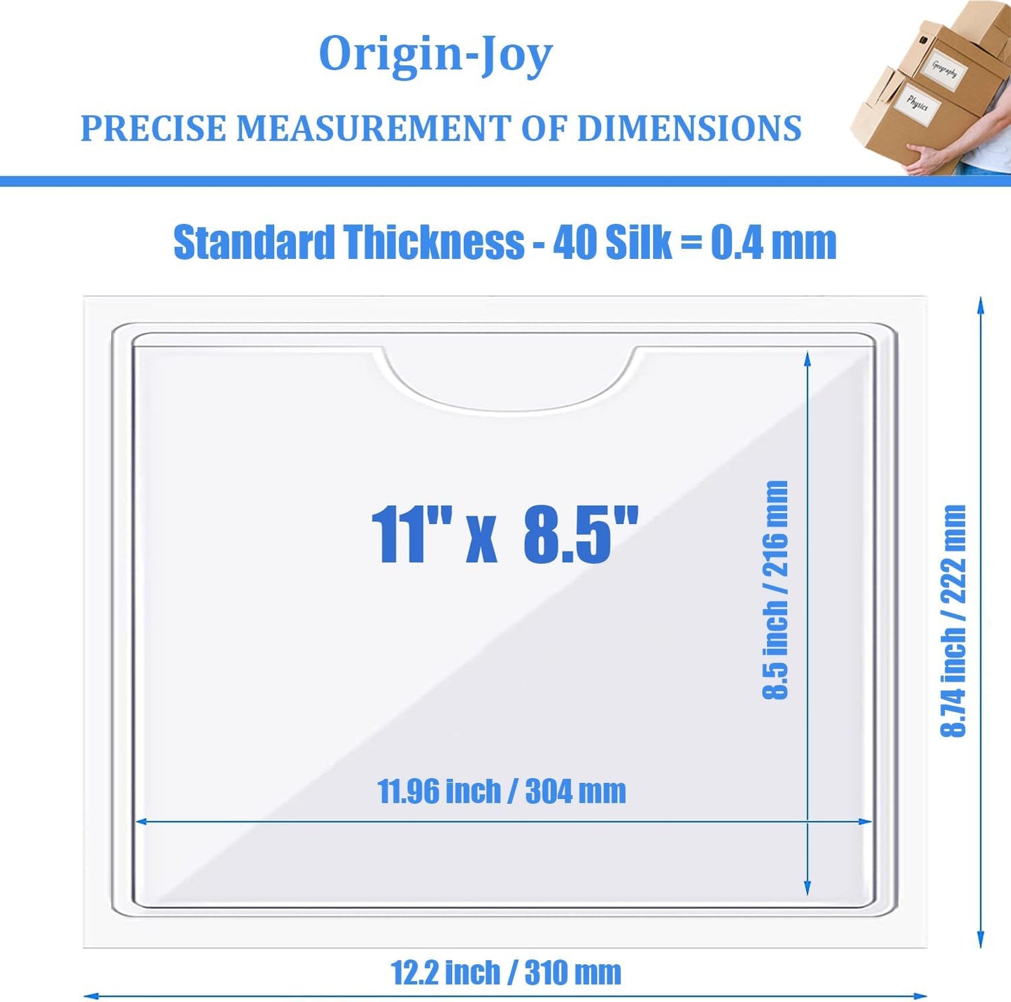 Origin-Joy 25 PCS Self-Adhesive Index Label Pockets, Clear Plastic Peel & Stick Card Holders with Top Open for Loading (11 x 8.5 inch)