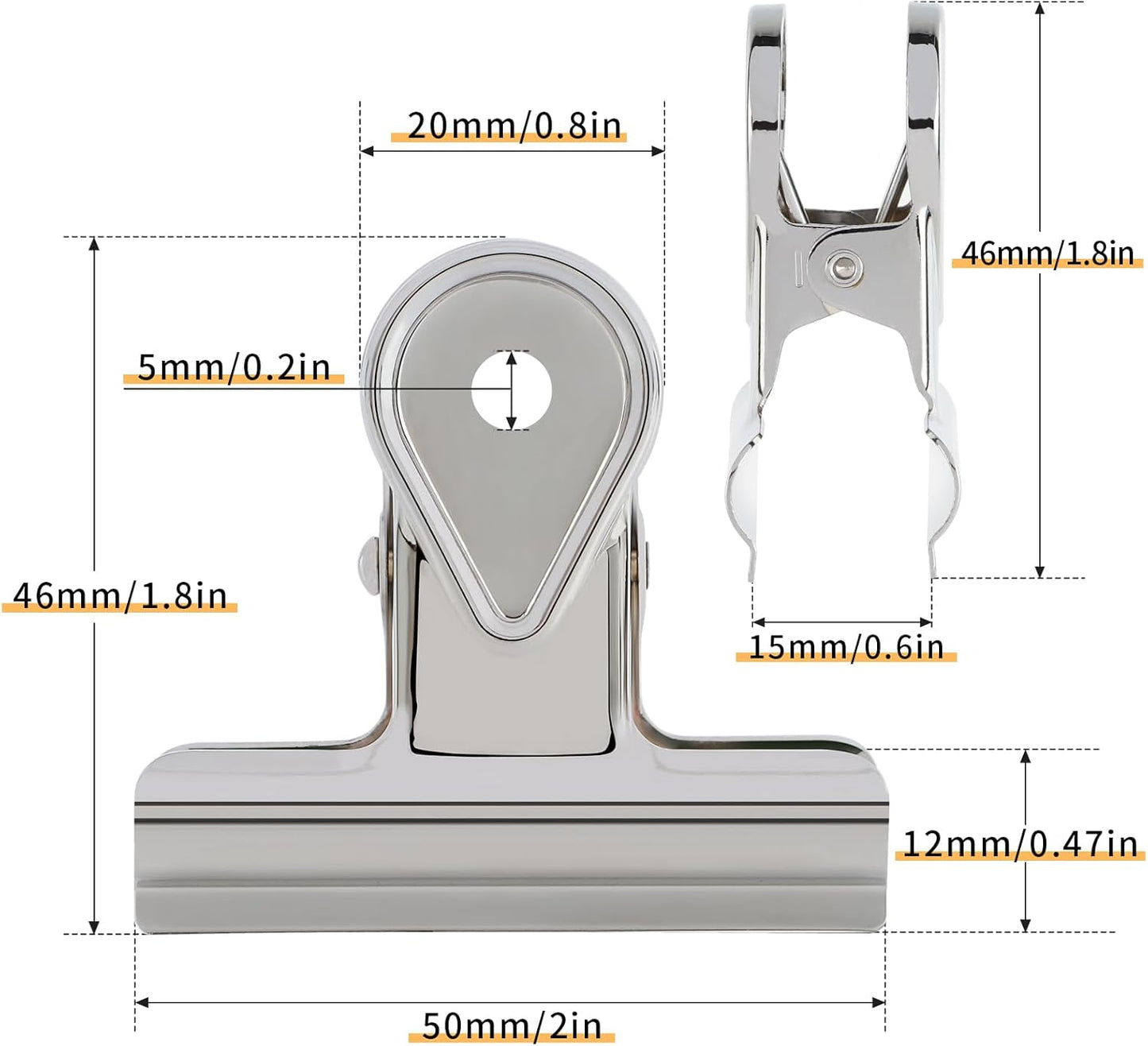 SIAMESE Bulldog Clips, 8 Pcs Binder Clips for Office & Kitchen, Multi-Purpose Binder and Food Bag Clamps for Sealing, Storage, Hanging (Silver)