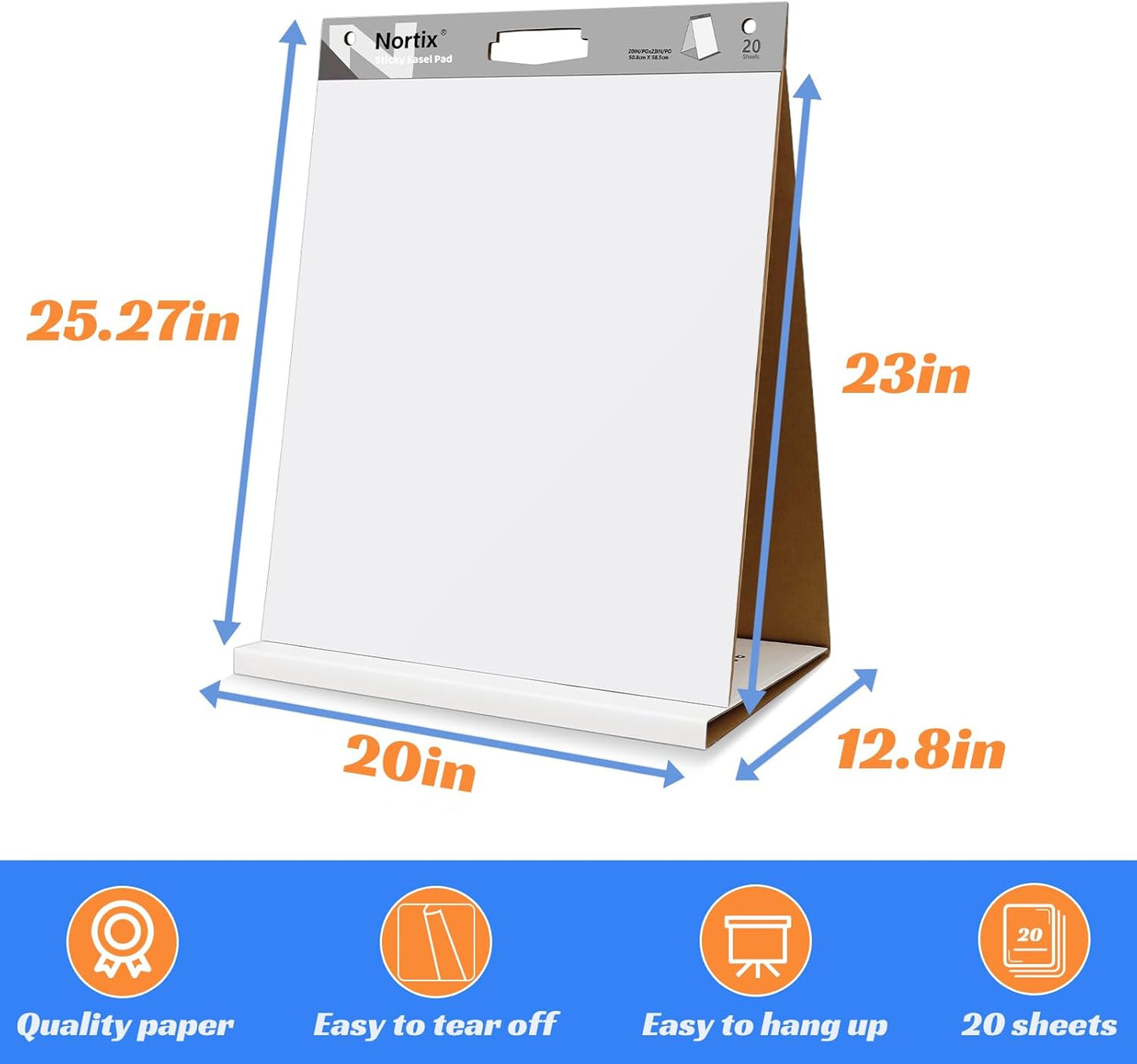 Nortix Sticky Easel Pads, Upgraded Versatile Tabletop Sticky Easel Pad with Dry Erase Surface for Meeting/Training/Doodling, 20x23 Inches, 20 Sheets/Pad, 2 Pads