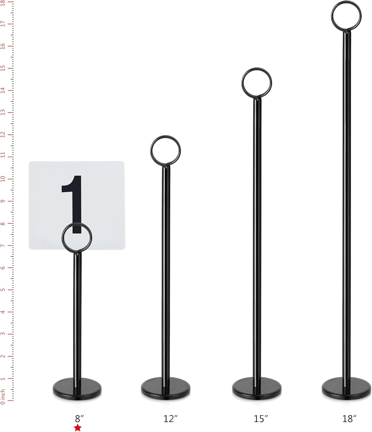 New Star Foodservice 27686 Ring Clip Table Number Card Holders, w/Number Cards, 1 to 25, Set of 12, 8-Inch, Black Stand
