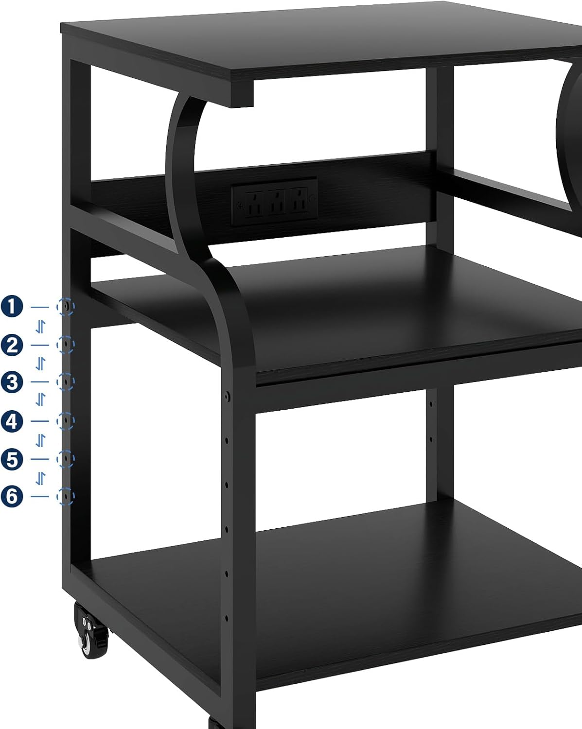 Natwind Large Printer Stand,24''x20''x29''Printer Table with Adjustable Storage Shelf,3 Tier Rolling Printer Cart with Wheels,Home Office Multifunctional Shelves for Heat Press,3D Printer (Black)