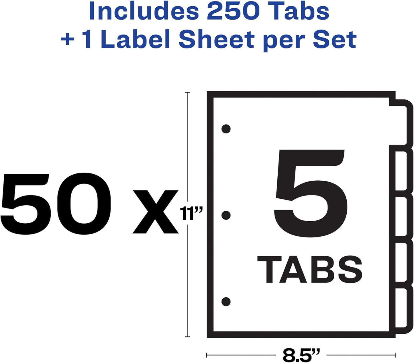 Avery 5 Tab Dividers for 3 Ring Binder, Easy Print & Apply Clear Label Strip, Index Maker Customizable White Tabs, 50 Sets (11556)